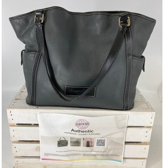 Dooney & Bourke Handbags - DOONEY & BOURKE GRAY PEBBLED LEATHER LARGE SHOULDER BAG